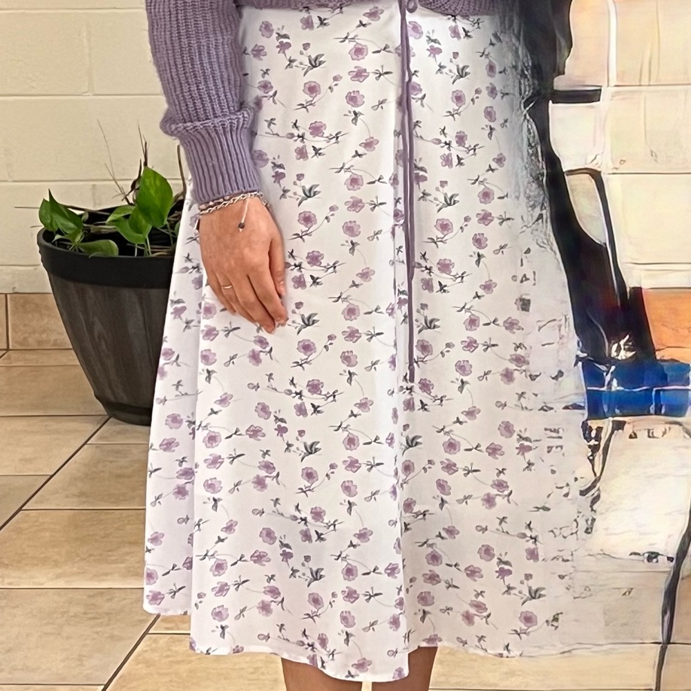 Chic A-Line Skirt with Purple Floral Design